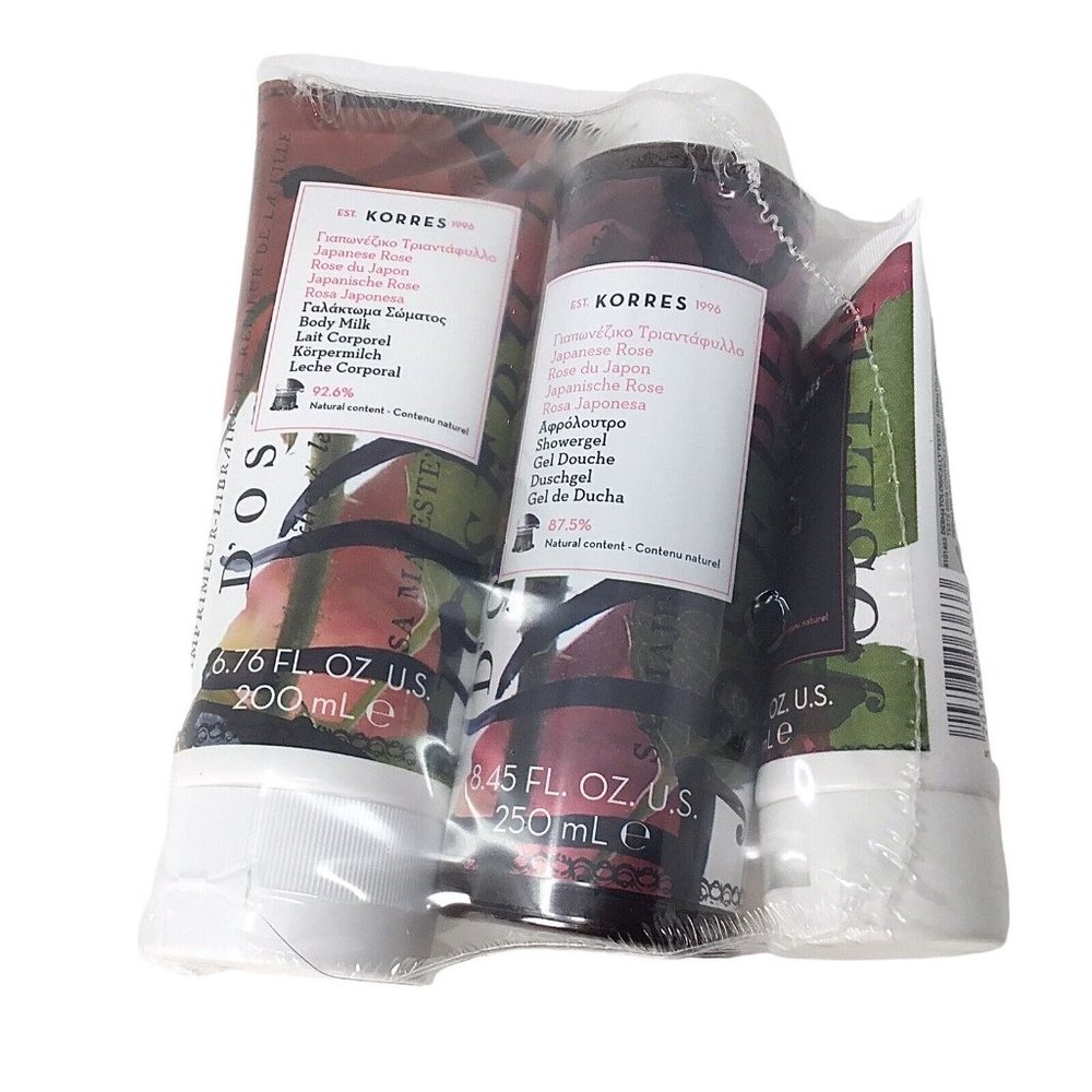 Korres Japanese Rose Set of 3 New Sealed Showergel Body Milk Hand Cream Skin - Picture 2 of 5